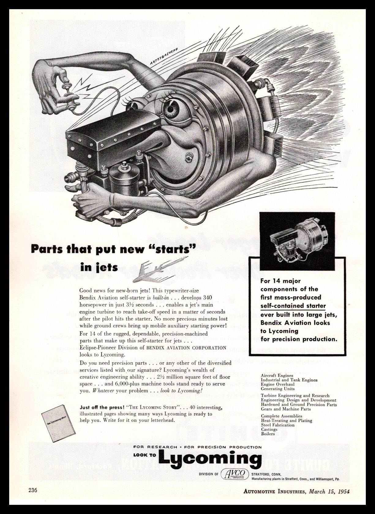 ebay motor parts on 1954 Artzybasheff Steampunk Art Lycoming Aviation Motor Starter Vintage Print Ad Ebay