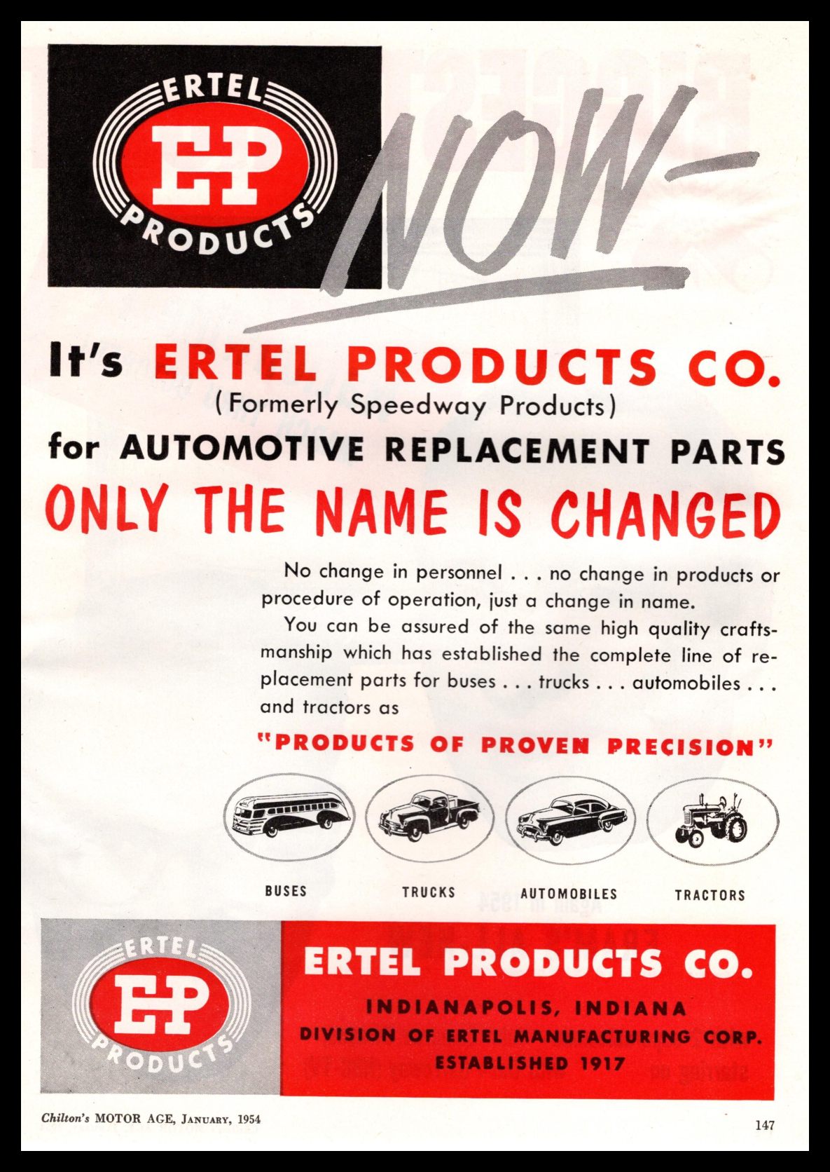 ebay motor parts on 1954 Ertel Products Co Replacement Parts Indianapolis Indiana Vintage Print Ad Ebay